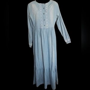 Zara Sky Blue Embroidered Long Sleeve Dress